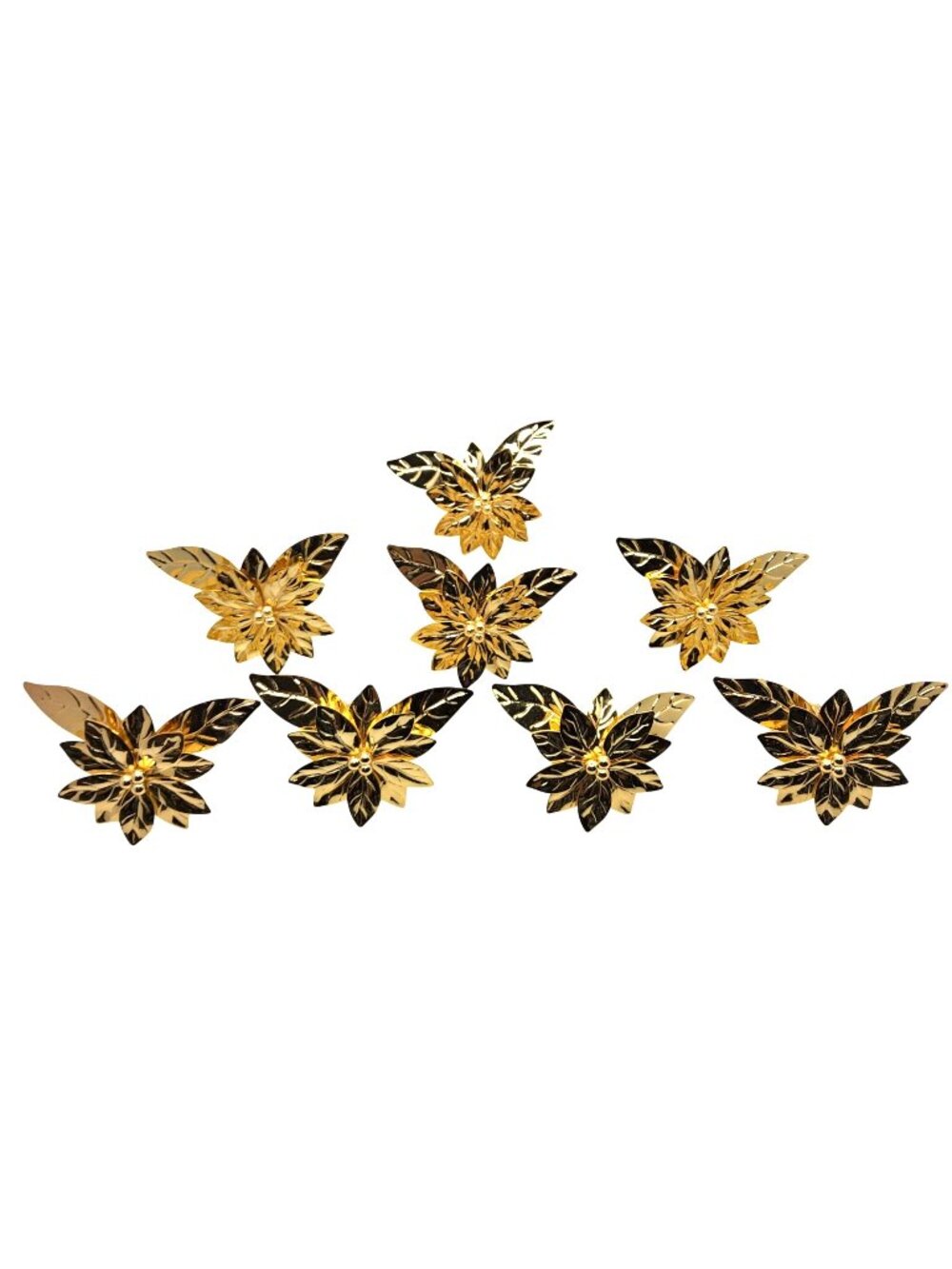 Vintage set of 8 Gold Tone Metal Poinsetta Napkn Rings